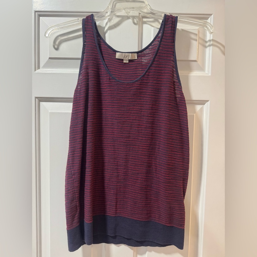 LOFT red  and Navy Striped Tank Top